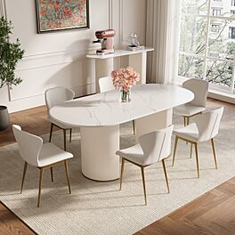 طاولة طعام مودرن جوليان 6 أشخاص - لون أبيض رخامي وذهبي
