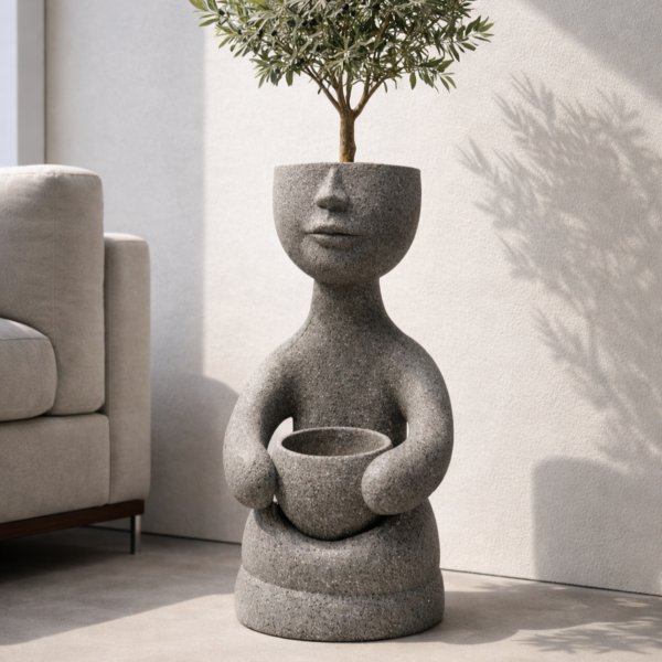 مركن زرع فخار ماريا - حجم كبير - رمادي