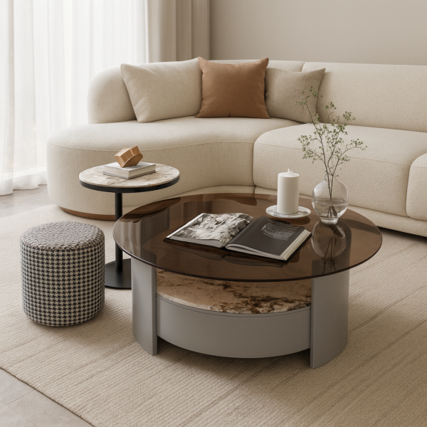 طاولة قهوة جزئين مع مسند اريانا - رمادي بني وأسود