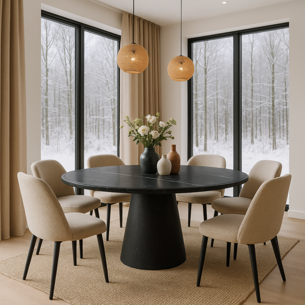 طاولة طعام رخام ميناي 4 اشخاص - اسود