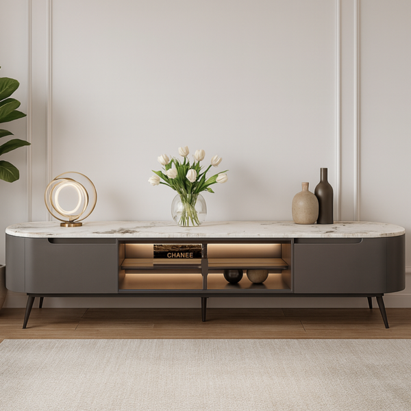 طاولة تلفزيون تريبلي خشبية رمادي و أبيض - 200x62x40 سم