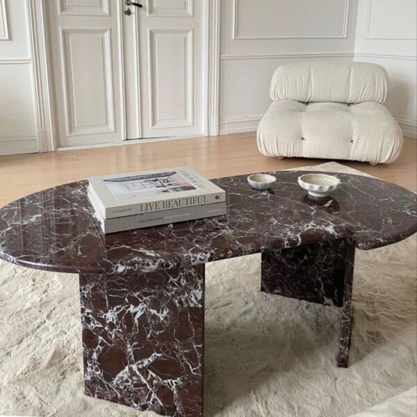 طاولة قهوة رخام طبيعي ليمان - برغندي