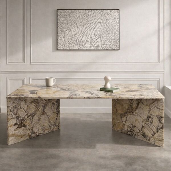 طاولة طعام رخام طبيعي فيولا - 8 اشخاص