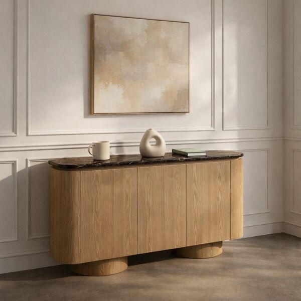 طاولة بوفيه من مجموعة لانو - 3 أبواب - بيج وبني