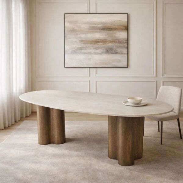 طاولة طعام من مجموعة لورا - 8 اشخاص - بيج فاتح وبني