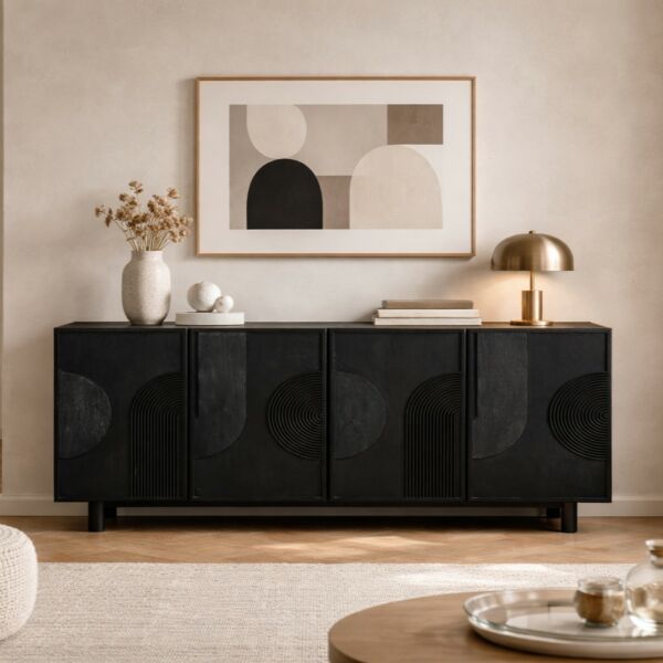 طاولة بوفيه خشب طبيعي رونا - اسود