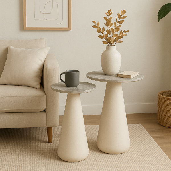 طقم طاولتين جانبية سطح رخامي سانا - رمادي وكريمي