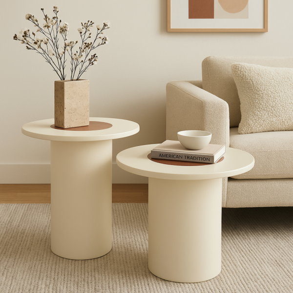 طقم طاولتين جانبية يومل - كريمي 