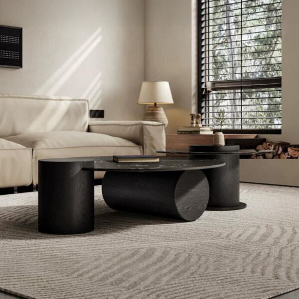 طاولة قهوة رخام صناعي من قطعتين سيليزيا - اسود