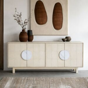 طاولة بوفيه خشب طبيعي ريناس - بيج فاتح ورمادي