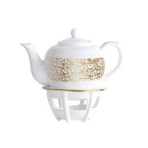 براد شاي بقاعدة بورسلان كرييم مذهب 3  قطع