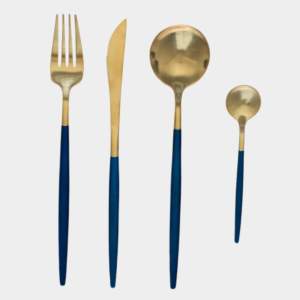 طقم أدوات طعام غوا 4 قطع - لون ذهبي وأزرق