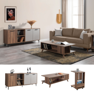 طقم طاولات لينتون إلم كوڤ - بني ورمادي- 3 قطع 