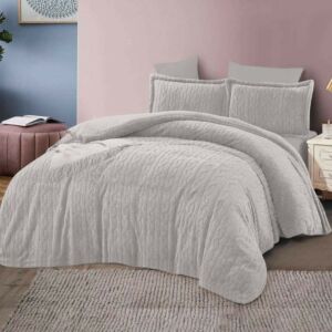 طقم لحاف كوين جاكار فرو سادة 4 قطع - رمادي فاتح
