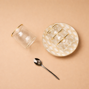 طقم شاي وقهوة من مجموعة أرورا 18 قطعة - أبيض وبيج