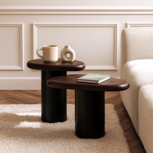 طاولة قهوة قطعتين سطح خشبي بيكو - بني غامق واسود