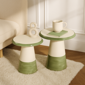 طقم طاولتين جانبية بيرال - كريمي واخضر