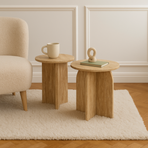 طقم طاولتين جانبية سطح رخامي ابيلا - بيج