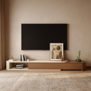 طاولة تلفاز جيستر - بني غامق وأبيض كريمي