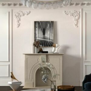 مدفأة ديكور حجر طبيعي نحت يدوي - اوف وايت