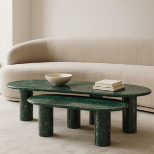 طاولة قهوة متداخلة قطعتين رخام اخضر
