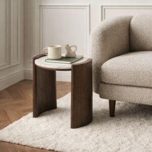 طاولة جانبية من مجموعة روسان - رخام طبيعي - بني غامق وابيض