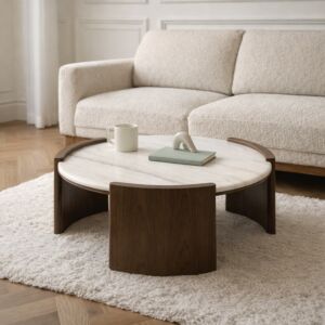 طاولة قهوة من مجموعة روسان - رخام طبيعي - بني غامق وابيض