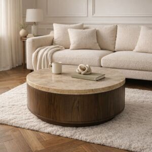 طاولة قهوة من مجموعة ارتيزا دائري - رخام طبيعي - بني غامق وبيج