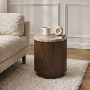 طاولة جانبية من مجموعة ارتيزا - رخام طبيعي - بني غامق وبيج