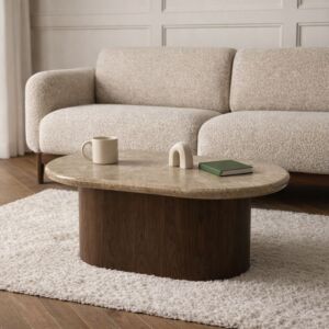 طاولة قهوة من مجموعة ارتيزا - رخام طبيعي - بني غامق وبيج