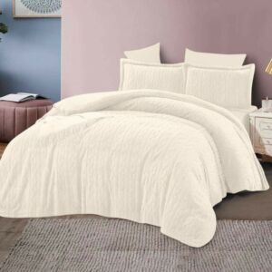 طقم لحاف كينج جاكار فرو سادة 6 قطع - كريمي