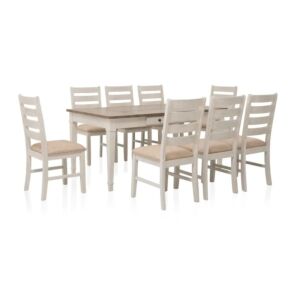 طقم طاولة طعام تيلفا - 8 كراسي - بني وابيض