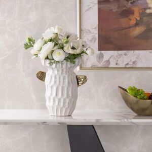 فازة حجم كبير فوسيني - ابيض وذهبي