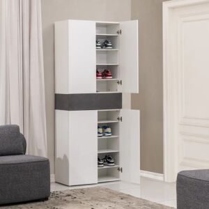 خزانة أحذية 4 ابواب تابولا - أبيض ورمادي