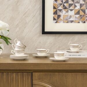 طقم فنجان شاى 90 مل مع صحون فالك - 6 قطع