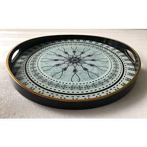 صينية تقديم ترفل دائرى زجاج بإطار بلاستيك متعدد الالوان