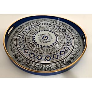 صينية تقديم لورن دائرى زجاج بإطار بلاستيك متعدد الالوان