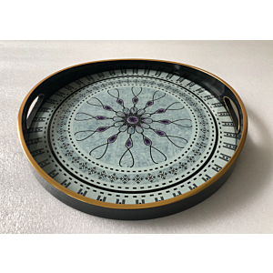 صينية تقديم فكتوريا دائرى زجاج بإطار بلاستيك متعدد الالوان