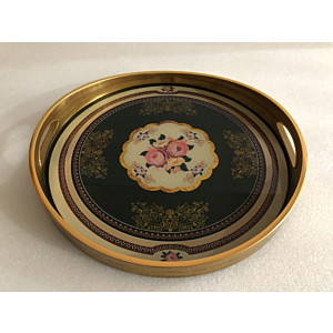 صينية تقديم فانسي دائرى زجاج بإطار بلاستيك متعدد الالوان