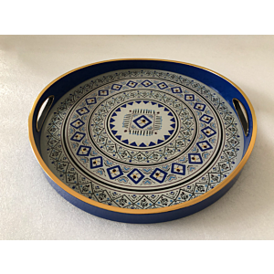 صينية تقديم فنتي دائرى زجاج بإطار بلاستيك متعدد الالوان