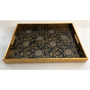 صينية تقديم فنتي مستطيل زجاج بإطار بلاستيك متعدد الالوان