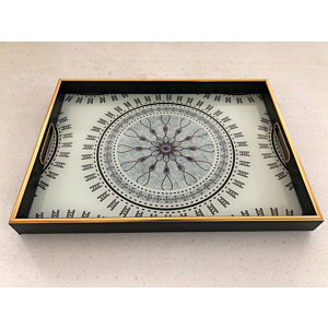 صينية تقديم بيوتي مستطيل زجاج بإطار بلاستيك متعدد الالوان