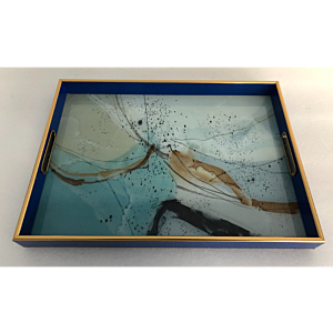 صينية تقديم فاست مستطيل زجاج بإطار بلاستيك متعدد الالوان