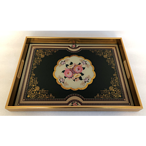 صينية تقديم فانسي مستطيل زجاج بإطار بلاستيك متعدد الالوان