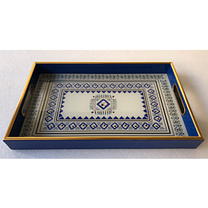 صينية تقديم فيينا مستطيل زجاج بإطار بلاستيك متعدد الالوان