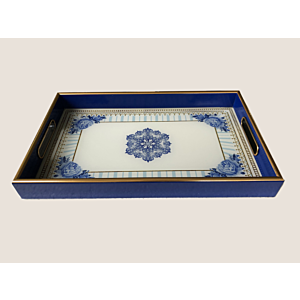 صينية تقديم سكور مستطيل زجاج بإطار بلاستيك متعدد الالوان