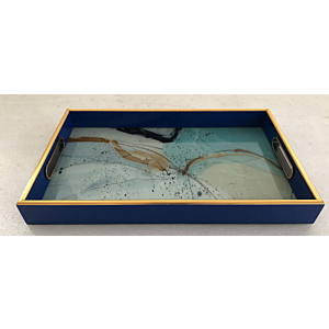 صينية تقديم بينت مستطيل زجاج بإطار بلاستيك متعدد الالوان