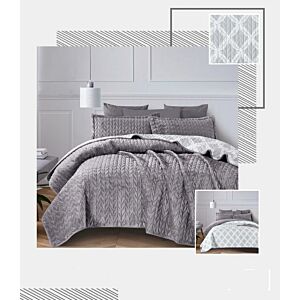 طقم لحاف كينغ مزدوج مخمل وجهين فيسنا - 3 قطع - رمادي وبنفسجي