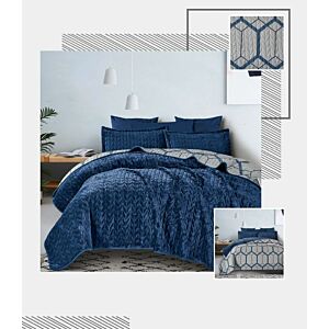 طقم لحاف كينغ مزدوج مخمل وجهين فيسنا - 3 قطع - كحلي