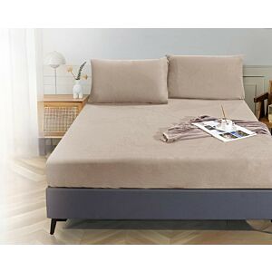 شرشف كوين مخمل ساده مطاط مع غطاء مخدة جملي